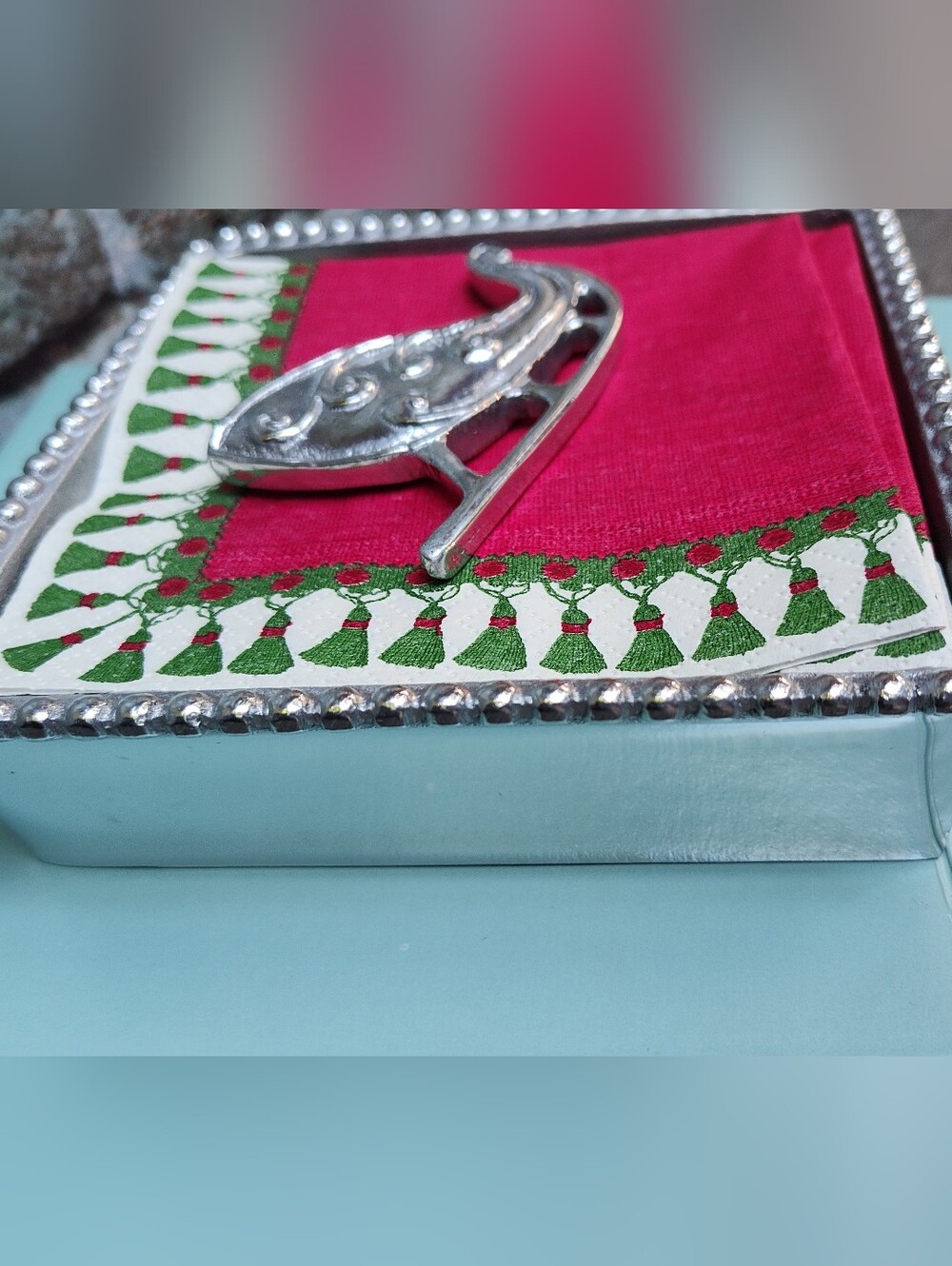 Mariposa Christmas Sleigh napkin holder In Box
